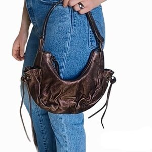 Coccinelle Bag Metallic Brown Italian Leather Hobo Purse Y2K Vintage Mob Wife